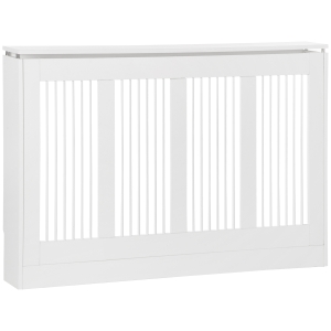 HOMCOM Copritermosifone a Doghe, Copri Termosifone Moderno con Antiribaltamento per Soggiorno, Corridoio, Ufficio, in MDF e Acciaio, 120x18x84cm, Bianco