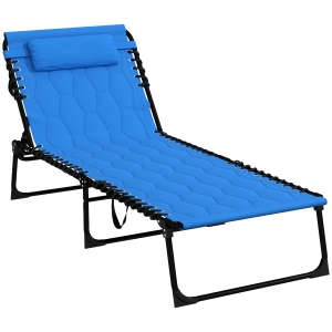 Outsunny Padded Sun Lounger Blue 5-Position Recline