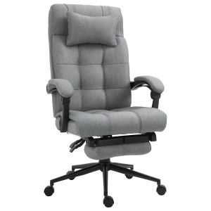 Vinsetto Fauteuil de bureau chaise de travail dossier hauteur réglable pivotant 360° repose-pied appui-tête lin rembourrage mousse 66l x 76P x 112-120H cm gris clair noir