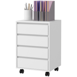 HOMCOM Caisson de bureau rangement bureau sur roulettes 4 tiroirs coulissants en bois aspect bois blanc