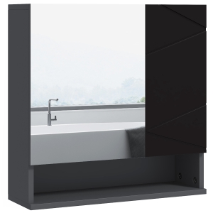 kleankin Armadietto con Specchiera Bagno a 2 Ante e Mensole Regolabili in Legno, 55x17x55cm, Nero