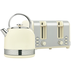 HOMCOM Ensemble bouilloire grille-pain, bouilloire en acier inoxydable 1,7 L et 2200 W et grille-pain à 4 tranches, crème