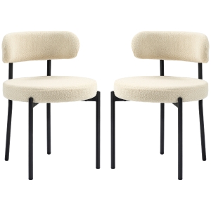 HOMCOM Lot de 2 chaises de salle à manger avec dossier en tissu pieds en acier 51 x 51 x 76 cm beige noir