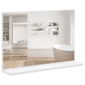 kleankin Specchio Bagno da Parete con Mensola Design Moderno e Multiuso, 60x12x40 cm, Bianco