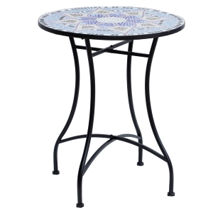 Outsunny Tavolino da Giardino con Piano in Ceramica Decorazione Mosaico Acciaio 60 x 71 cm