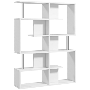 HOMCOM Scaffale Libreria ad S 5 Ripiani Design Moderno Soggiorno, Ufficio, Salotto, Legno, Bianco, 120 x 28.6 x 160 cm