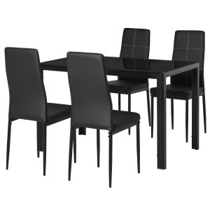 HOMCOM Conjunto de Comedor de Mesa y 4 Sillas 5 Piezas Mesa Rectangular de Vidrio Templado y Sillas Tapizadas en PU Negro