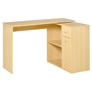HOMCOM Scrivania Moderna per Computer Girevole con 2 Ripiani e 2 Cassetti, Tavolo da Pranzo in Truciolato, 117x82x74 cm, color Rovere e Legno