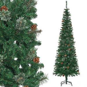 HOMCOM Sapin arbre de Noël artificiel 195 cm 556 branches avec 27 pommes de pin+ support pied pliable vert