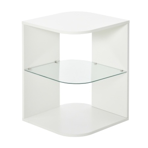 HOMCOM Table d'appoint guéridon design contemporain bout de canapé étagère verre trempé blanc