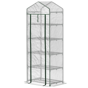 Outsunny Serre 5 Niveaux 0,69x0,49x1,93m Acier Bâche PE Blanc