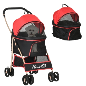 PawHut 3-in-1 Detachable Pet Stroller Red for Small Dogs
