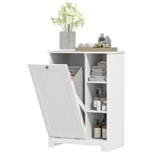 HOMCOM Mobile Bagno Portabiancheria con Cesto Rimovibile e Ripiani Regolabili, 60x38x86 cm, Bianco