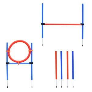 PawHut Agility sport pour chiens équipement complet obstacles et entrainement 11 pièces parcours agility chien avec sac de transport acier rouge et bleu