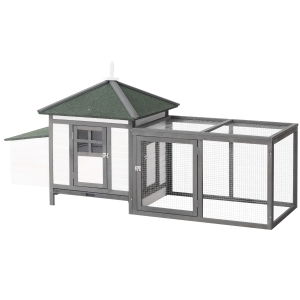 PawHut Chicken Coop with Run Grey 196x76x97cm