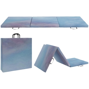HOMCOM Tapis de gymnastique yoga pilates fitness pliable en 3 panneaux avec poignées revêtement synthétique 180 x 60 x 5cm bleu