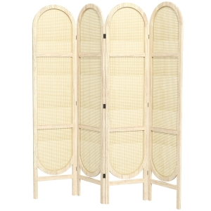 HOMCOM Paravent interieur en bois 4 panneaux 170 x 160 cm pliable et portable, motif tissé à la main, bois naturel