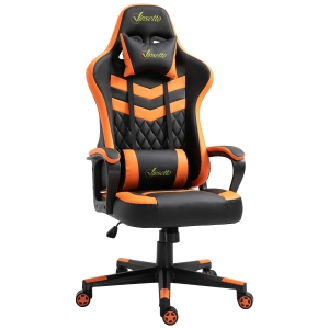 Vinsetto Silla Gaming Altura Regulable Basculante con Reposacabezas Cojín Lumbar 61x70x121-129 cm Naranja