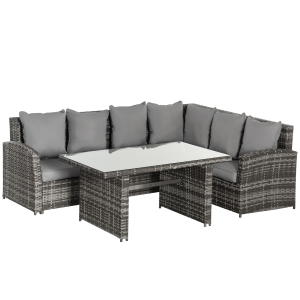 Outsunny 3 PCS Rattan Corner Dining Set Sofa Table Grey