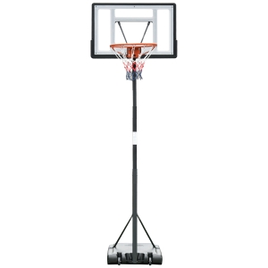 HOMCOM Panier de Basket extérieur avec poteau panneau, base de lestage sur roulettes hauteur réglable 2,55 - 3,05 m (panier) usage intérieur extérieur noir blanc