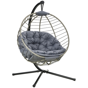 Outsunny Rattan Swing Chair with Stand Grey