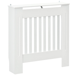 HOMCOM Copritermosifone in Legno Bianco per Caloriferi e Radiatori, Copri Termosifone Moderno con Anti-ribaltamento, Doghe e Piano d'Appoggio, 78x19x81cm