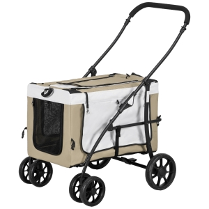 PawHut Poussette Pliable Animaux 4 Roues Nacelle Kaki