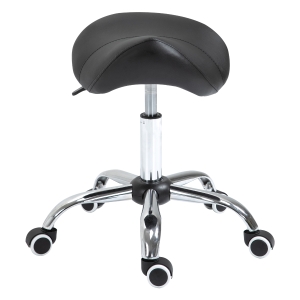 HOMCOM Tabouret à roulettes, tabouret de massage avec hauteur réglable 49-61 cm et selle ergonomique, chaise de travail à roulettes pivotant 360°, pour salon de massage tatouage clinique spa, noir