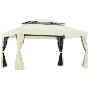 Outsunny Tonnelle Jardin 4x3m Crème Double Toit Moustiquaires