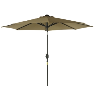 Outsunny Parasol octogonal inclinable Ø 2,7 x 2,4 m lumineux solaire 24 LED polyester haute densité 180 g/m² marron