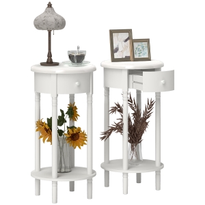 HOMCOM Set 2 Comodini con Cassetto e Ripiano in Legno Stile Contemporaneo, Ø35.5 x 71 cm, Bianco