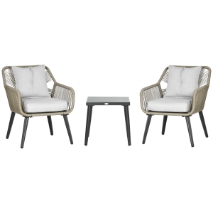 Outsunny Ensemble salon de jardin 3 pièces 2 chaises + table basse polyester résine tressée PE acier gris
