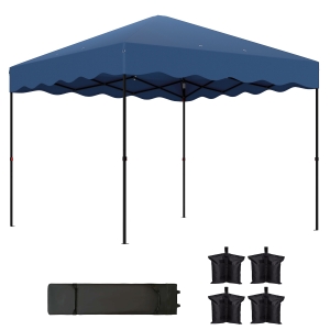 Outsunny Carpa Plegable 3x3m con Protección UV Altura Ajustable y Bolsa con Ruedas para 6-9 Personas Azul Oscuro