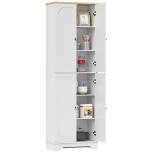 HOMCOM Alacena de Cocina Mueble Auxiliar de Cocina con 4 Puertas y Estantes Ajustables para Comedor Salón 60x30x183 cm Blanco