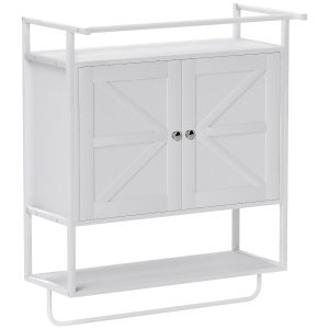 HOMCOM Armario de Pared para Baño Mueble de Baño Suspendido con 2 Puertas Estante Toallero 63x34x75 cm Blanco