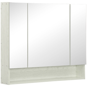 kleankin Armario de Baño con Espejo 3 Puertas Estante Ajustable y Compartimento 90x15x75 cm Blanco