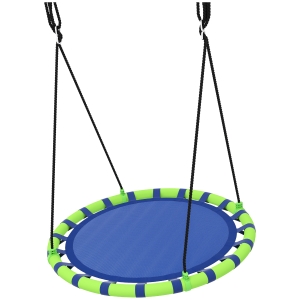 AIYAPLAY Columpio Infantil Redondo de 100 cm para Jardín con Altura Ajustable y Soporte de 150 kg Ø100x180 cm Azul y Verde