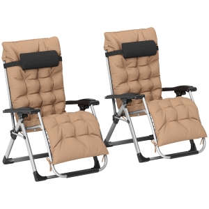 Outsunny 2 Piece Zero Gravity Loungers with Cushions Khaki