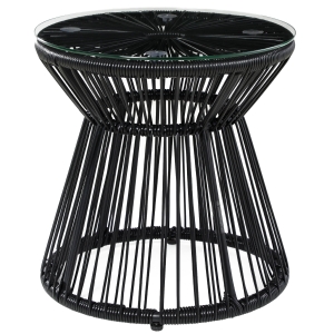 Outsunny Table de jardin ronde en résine tressée imitation rotin table de bistrot métal plateau verre trempé Ø 40 x 42 cm noir