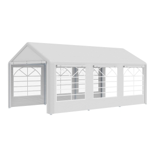Outsunny Tonnelle de jardin 3 x 6 m tente de réception avec 4 parois 3 fenêtres de chaque côté barnum pour fête mariage blanc