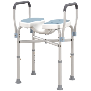 HOMCOM Chaise de douche avec accoudoirs siège de douche en forme U hauteur réglable anti-dérapant 53 x 36 x 64-75 cm bleu clair