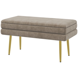 HOMCOM Banc banquette coffre de rangement 2 en 1 assise aspect velours et pieds acier - 79,5L x 37,5P x 43H cm beige et doré