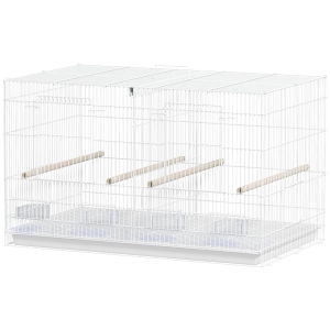 PawHut Gaiola para Pássaros com Divisória Gaiola para Aves com 4 Comedouros 4 Poleiros e Bandeja Amovível 76x46x46 cm Branco