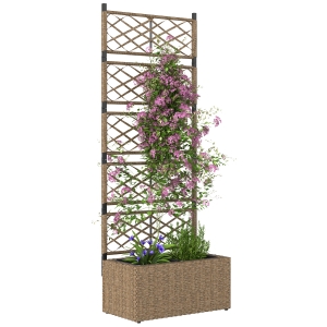 Outsunny Jardinera Exterior Grande de Ratán con Enrejado y 2 Macetas Extraíbles para Plantas Trepadoras 57x30x150 cm Natural