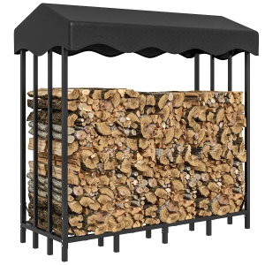 Outsunny Leñero con Cubierta Soporte para Leña para Exterior con Estructura Reforzada 143x70x145 cm Negro