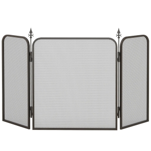 HOMCOM Parascintille Camino Pieghevole a 3 Pannelli in Metallo, 96x1.3x56 cm, Nero