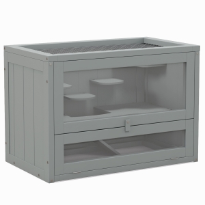 PawHut Gaiola de Madeira para Hamsters Gaiola para Roedores Gaiola para Pequenos Animais com 2 Níveis 60x35x42 cm Cinza
