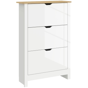 HOMCOM Slim Shoe Cabinet High Gloss White 3 Flip Drawers