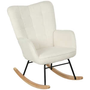 HOMCOM Rocking Chair in Fleece Look with Armrests, Ergonomic Armchair with Wooden Rockers, for Living Room, Bedroom, White