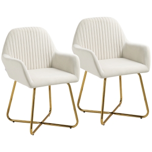 HOMCOM Modern Arm Chair Set of 2 Metal Base Cream White